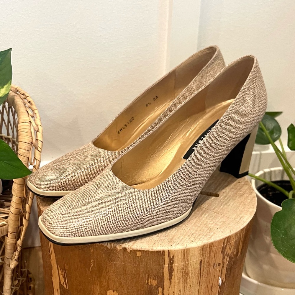Vintage Stuart Weitzman Nuetral Metallic Snakeskin Heels